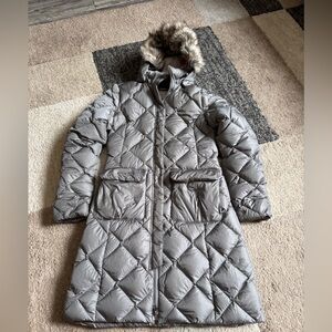 The North Face Gray Puffer Coat with Fur Hood